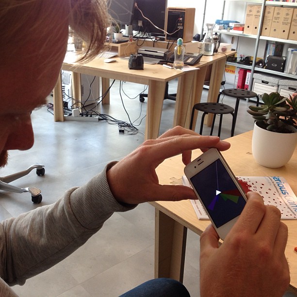 Studio resident Sander trying to crack one of the puzzles in Perceptor's upcoming art game. It's fiendishly difficult and I'm not the biggest puzzle game fan so you can imagine my frustration during playtesting. (In other words, it's good and I'm sure it 