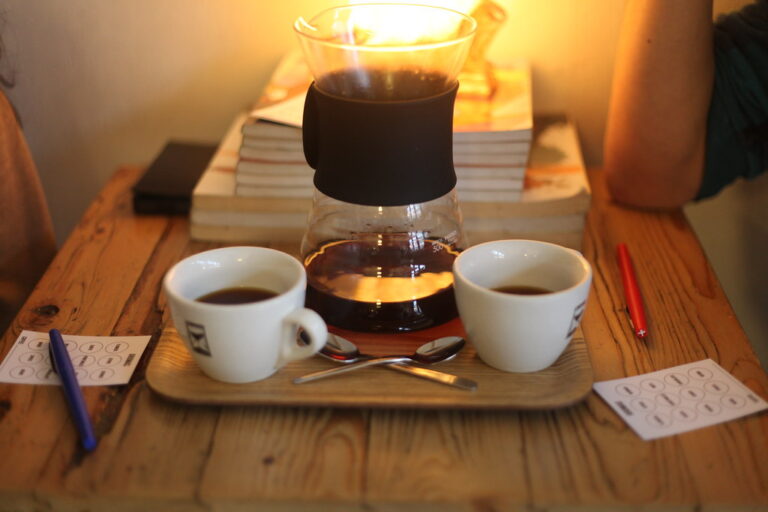 Playing the Cuppings coffee tasting game at The Village