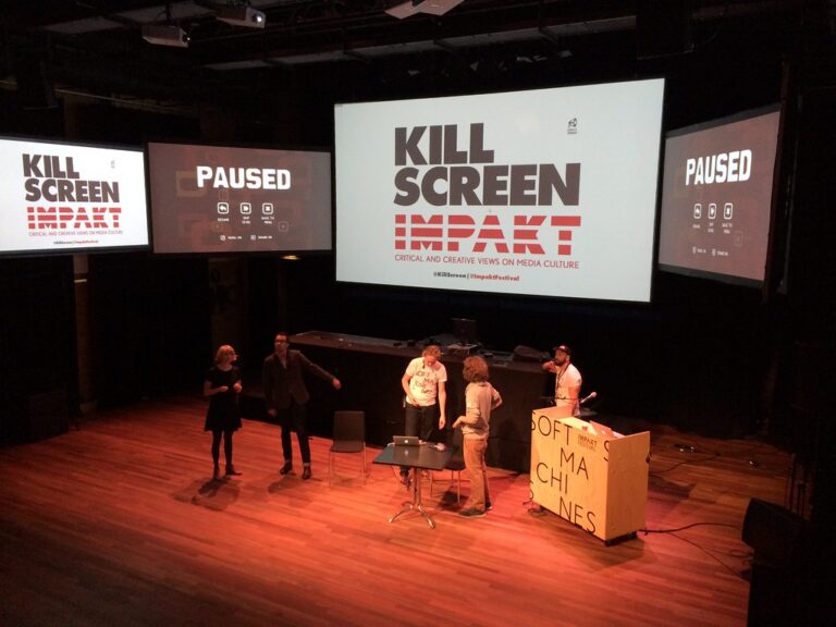 Setting up for Kill Screen panel on games and affect at IMPAKT festival